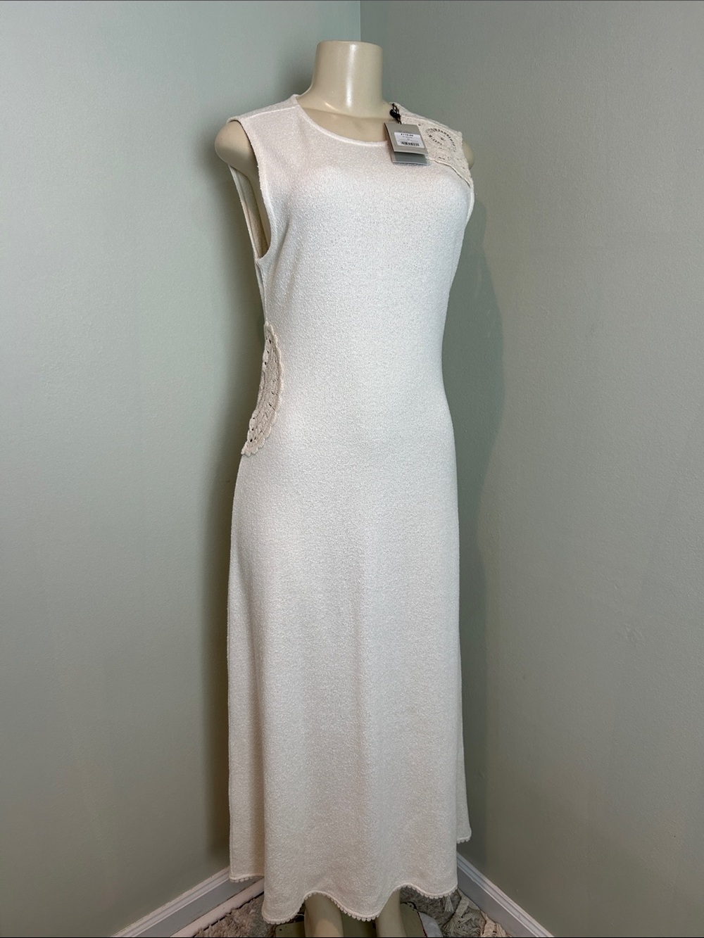 Mint Velvet Ivory Crochet Insert Sleeveless Maxi Dress NWT Size M UK Boho